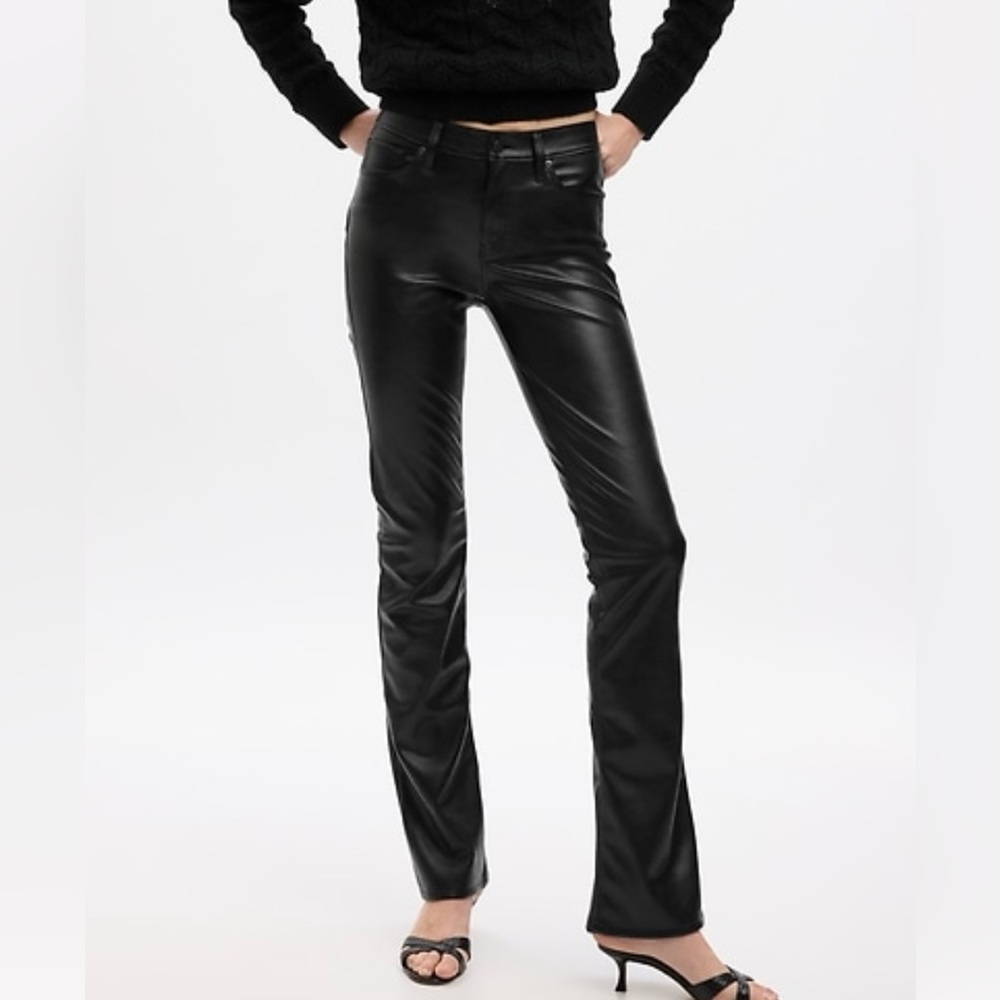 Mid Rise Vegan Leather Mini Bootcut Pants